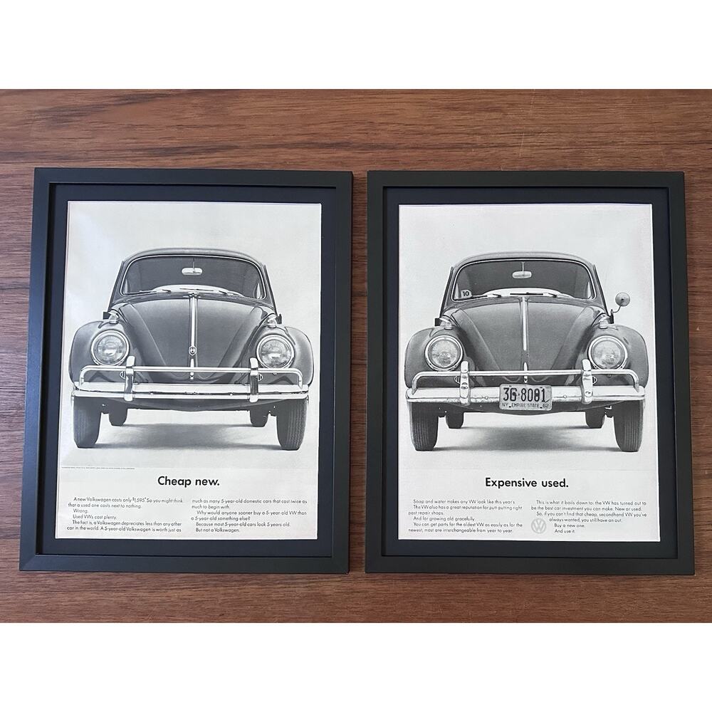 Pair of 1962 Framed Volkswagen VW Bug Beetle Cheap New Expensive Used